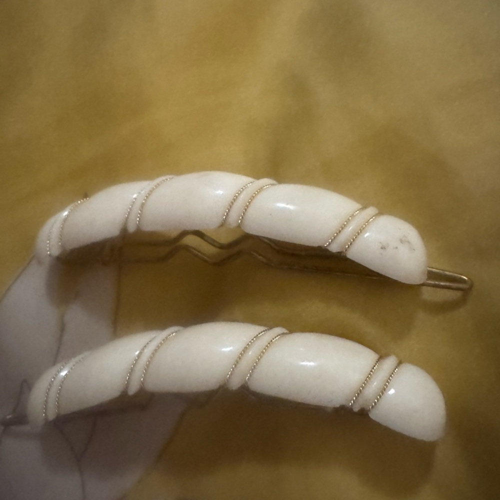 White Twisted Resin Hair Clips with Gold Wire Detail